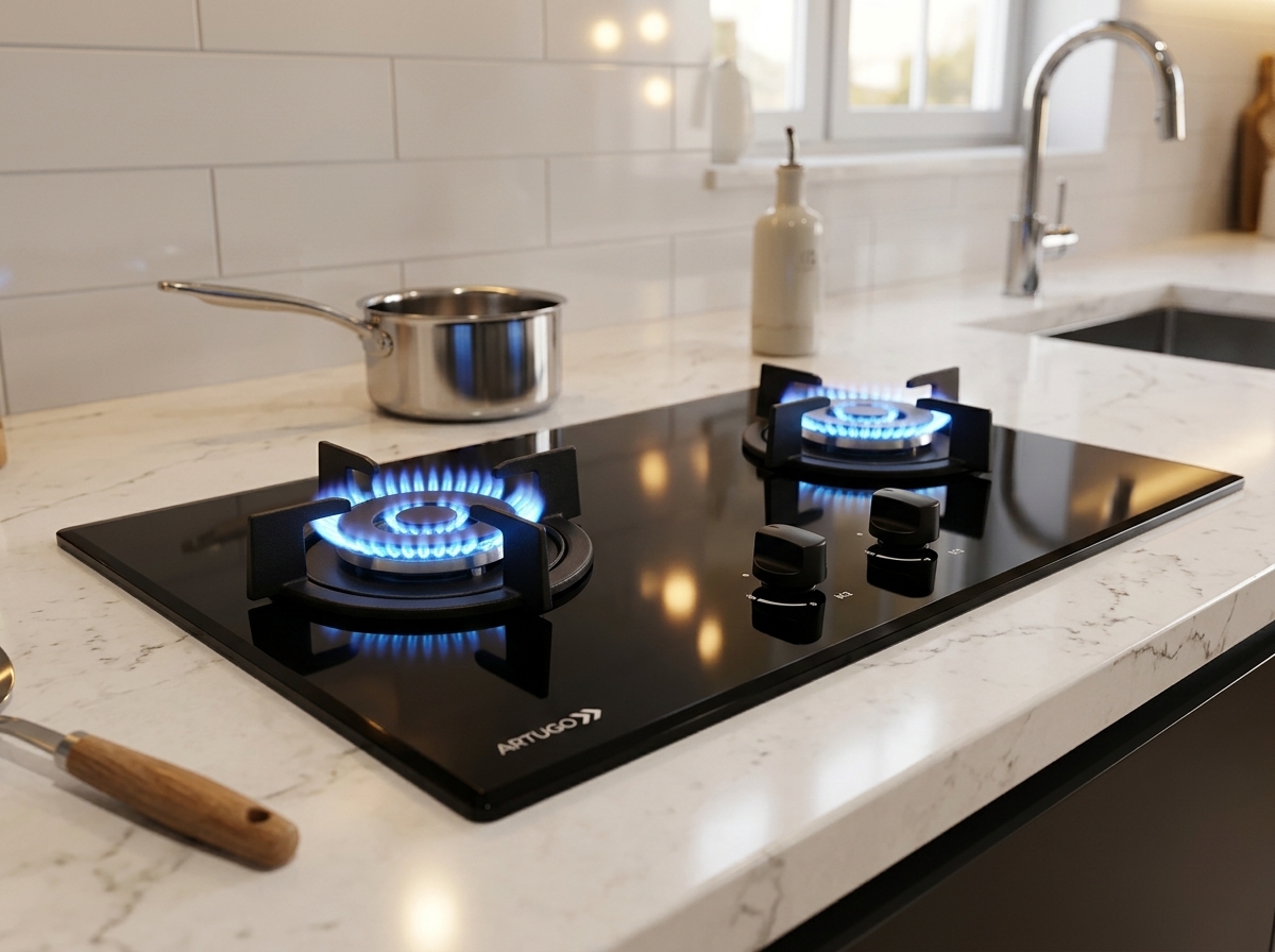 Kompor Tanam Gas Hob Tempered Glass Artugo 2 Tungku